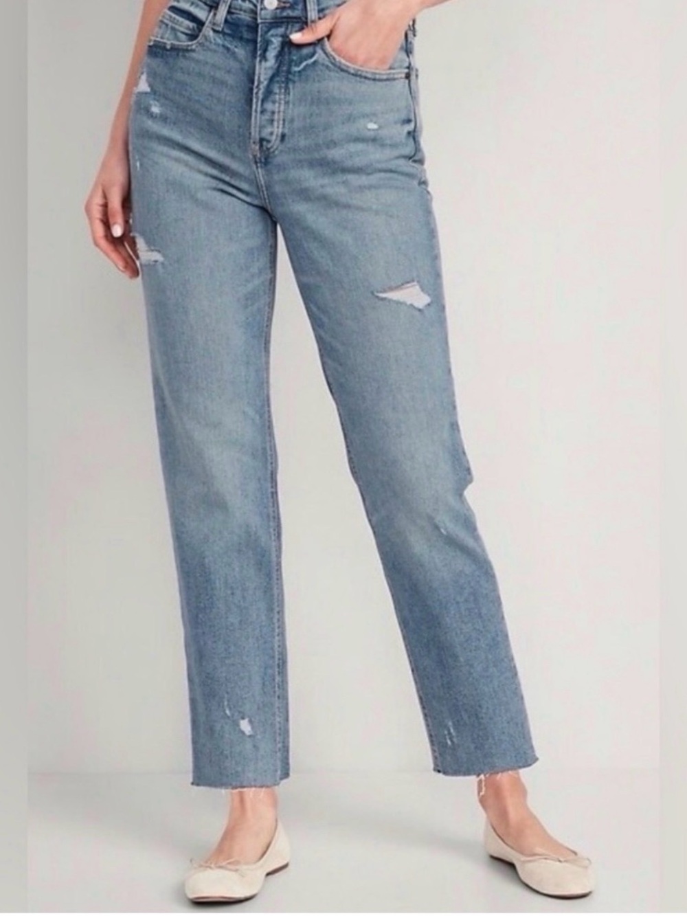 Old Navy High Rise OG Straight Plus Size Jeans Distressed Raw Hem Size 28 NWT